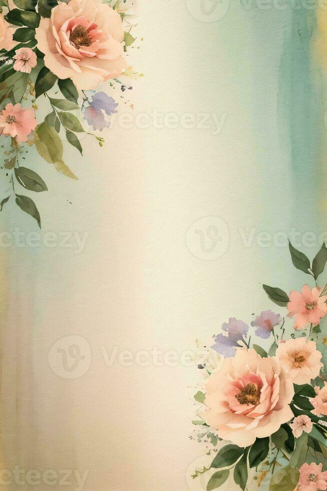 Vintage retro vibe paper texture with watercolor flowers photo