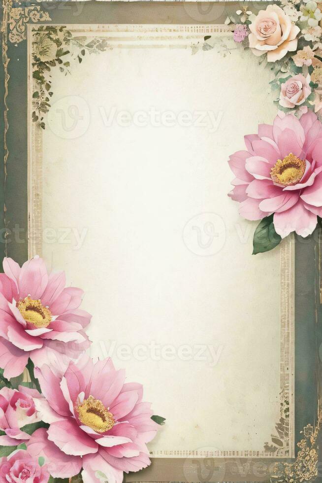 Vintage retro vibe paper texture with watercolor flowers photo