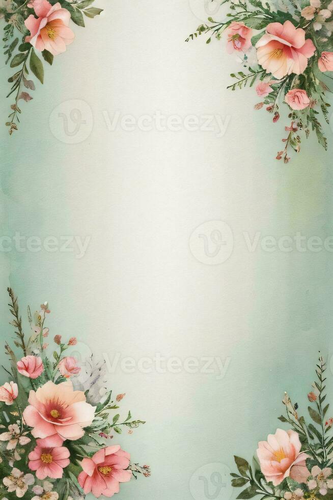 Vintage retro vibe paper texture with watercolor flowers photo