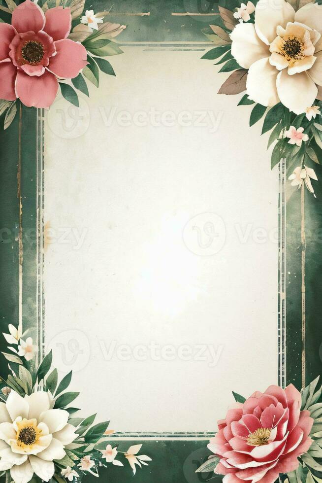 Vintage retro vibe paper texture with watercolor flowers photo