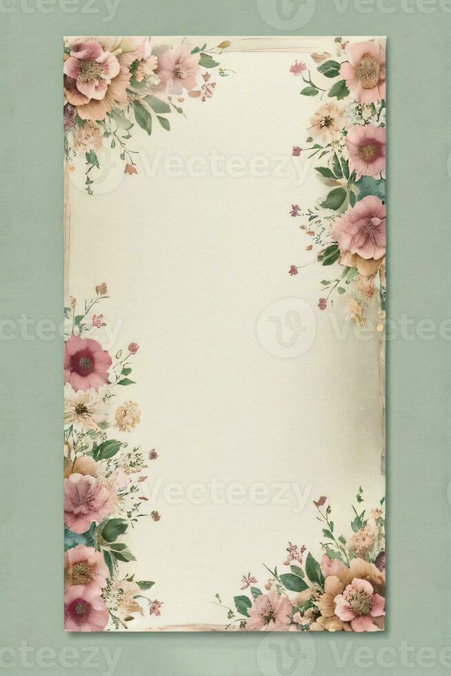 Vintage retro vibe paper texture with watercolor flowers photo