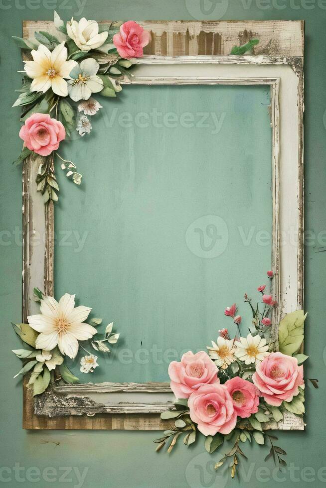 Vintage retro vibe paper texture with watercolor flowers photo