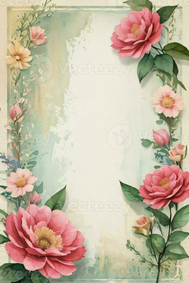 Clásico retro ambiente papel textura con acuarela flores foto