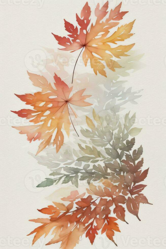 Background with Watercolor Fall Leaves photo