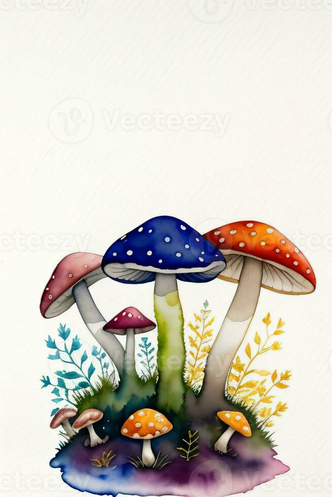 Watercolor Background for Text With Mushrooms photo