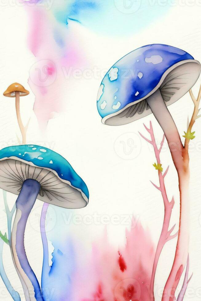 Watercolor Background for Text With Mushrooms photo