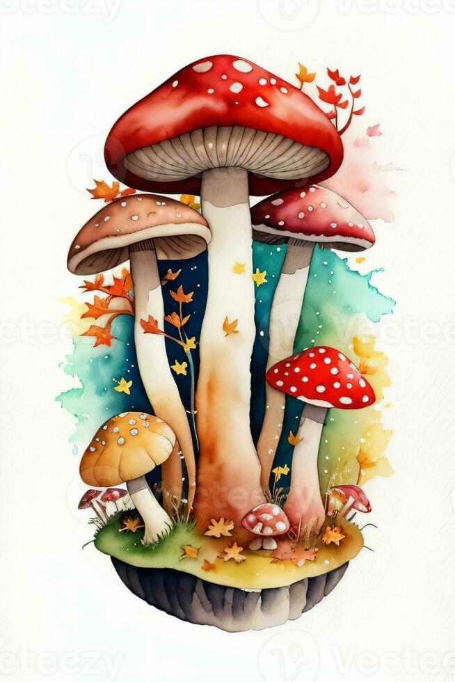 Watercolor Background for Text With Mushrooms photo