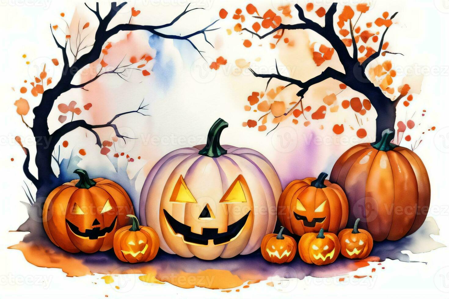 Watercolor Halloween Pumpkin Background photo