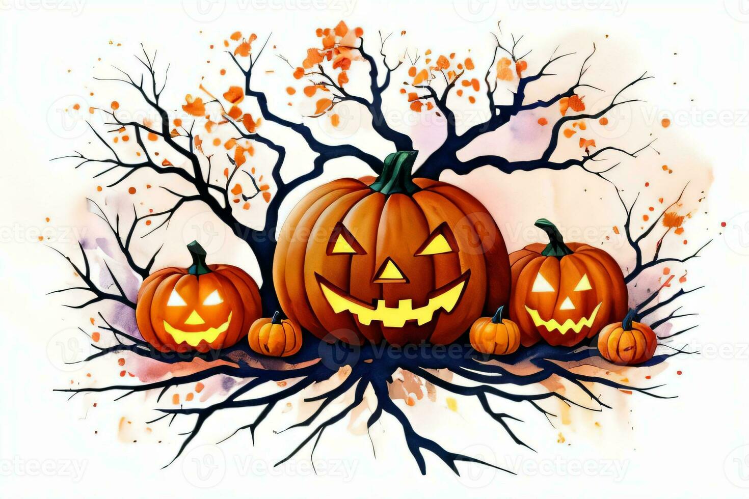 Watercolor Halloween Pumpkin Background photo
