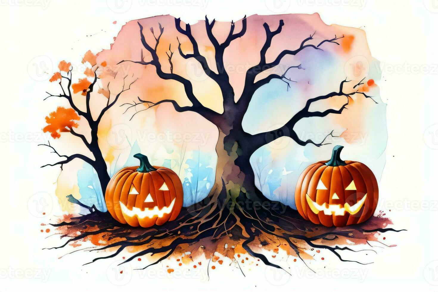 Watercolor Halloween Pumpkin Background photo