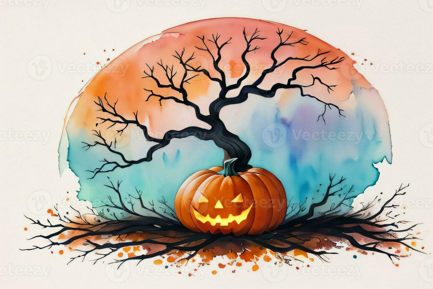 Watercolor Halloween Pumpkin Background photo