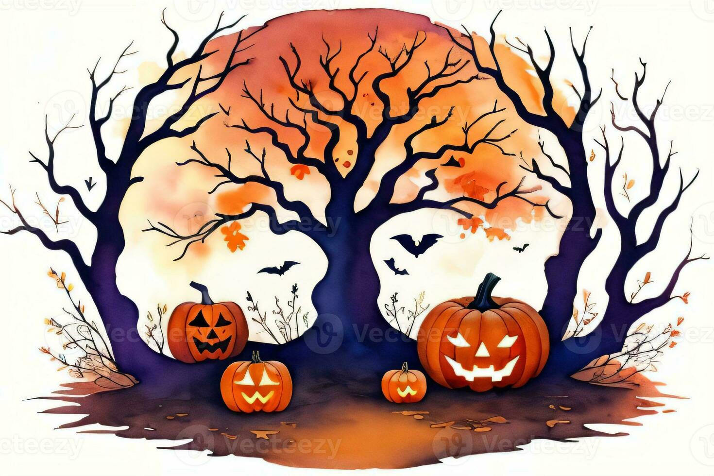 Watercolor Halloween Pumpkin Background photo
