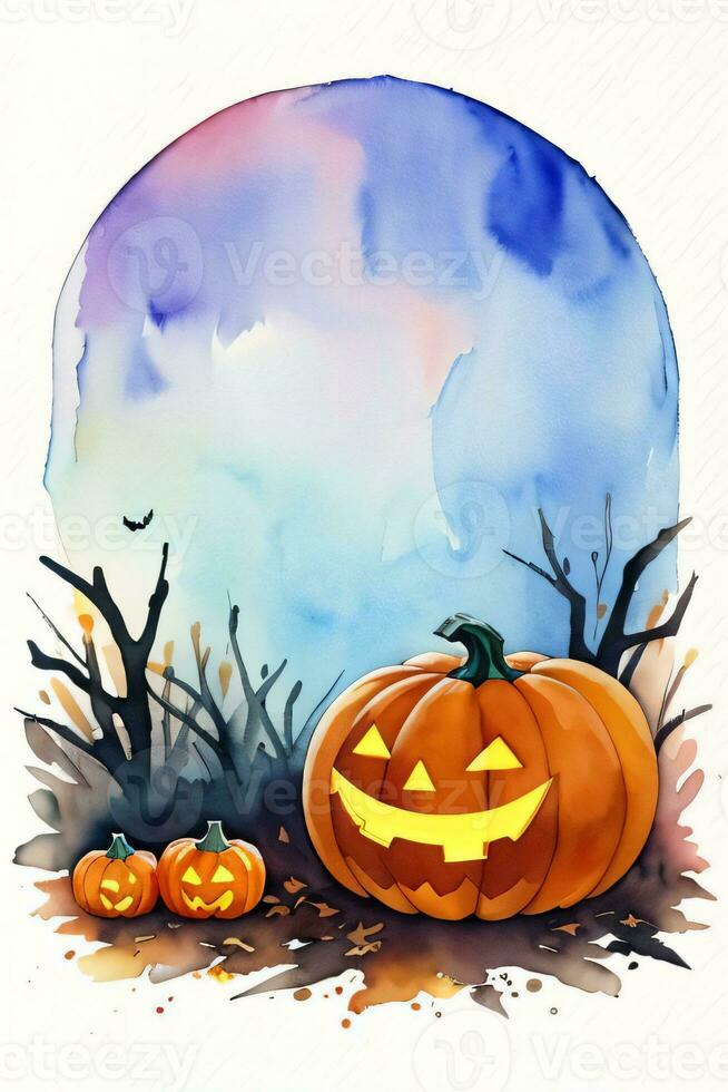 Watercolor Halloween Pumpkin Background photo