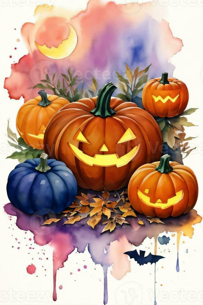Watercolor Halloween Pumpkin Background photo