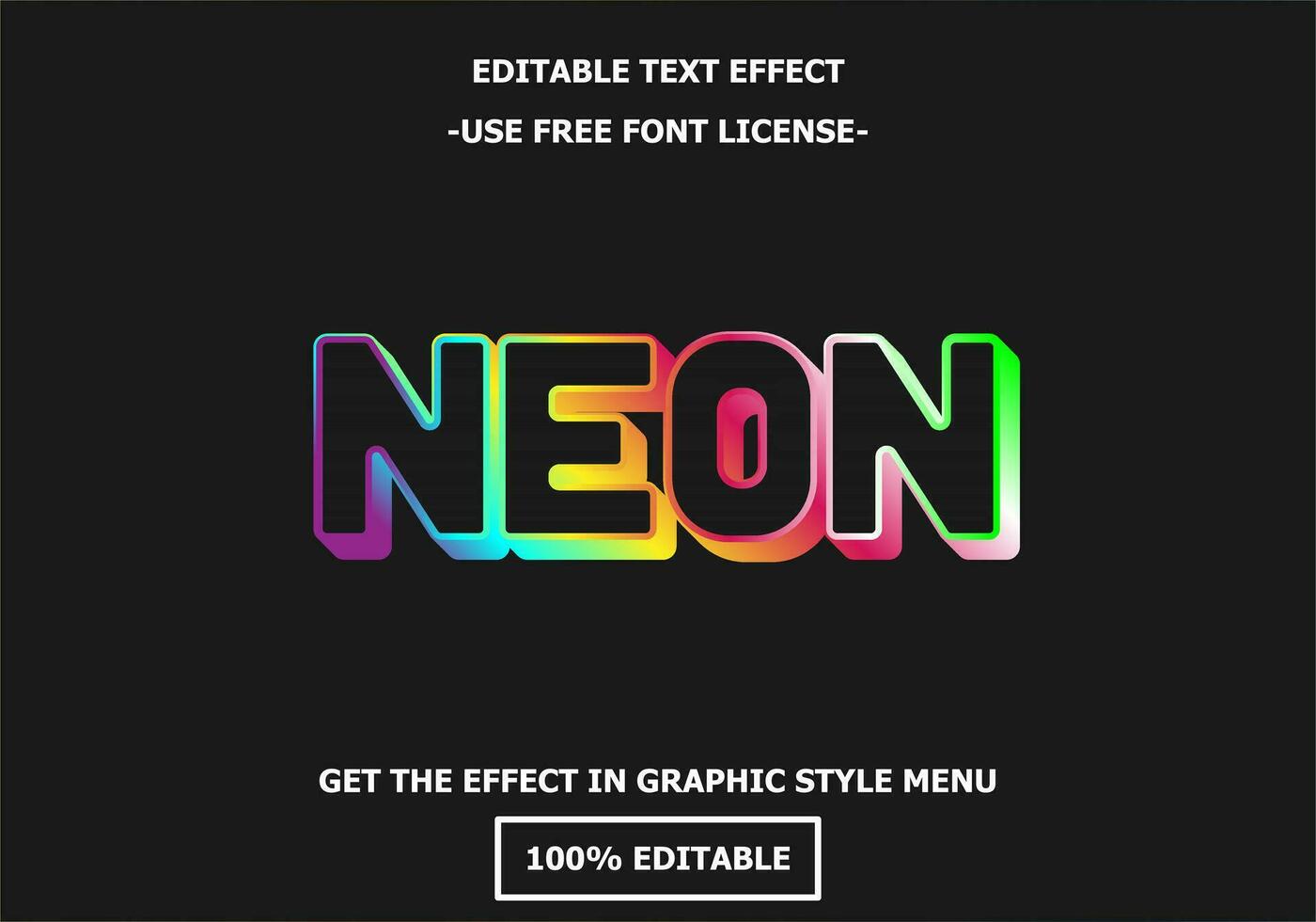 Neon 3D editable text effect template. Style premium free font license vector