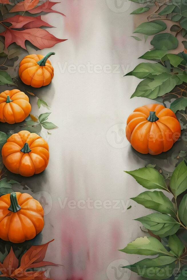 Watercolor Background For text with Pumpkins photo