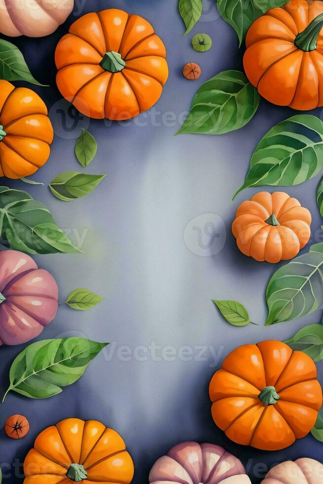 Watercolor Background For text with Pumpkins photo