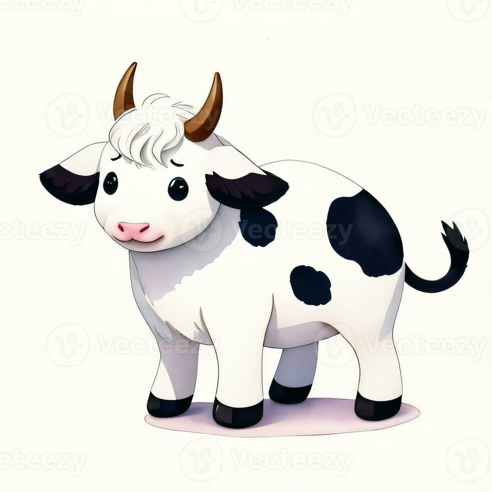acuarela niños ilustración con linda vaca clipart foto