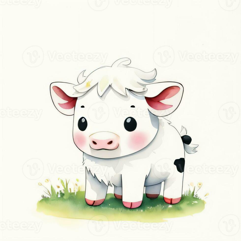 Watercolor children illustration with cute cow clipart photo