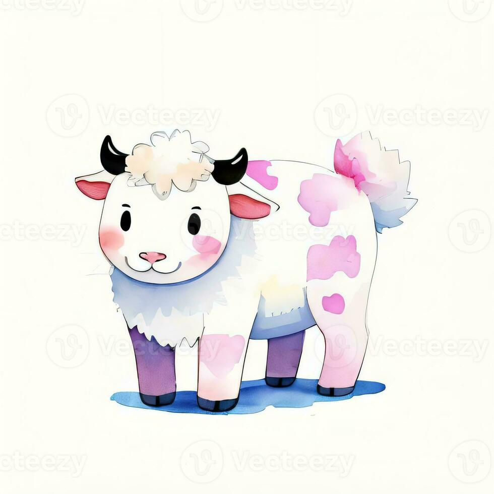 acuarela niños ilustración con linda vaca clipart foto