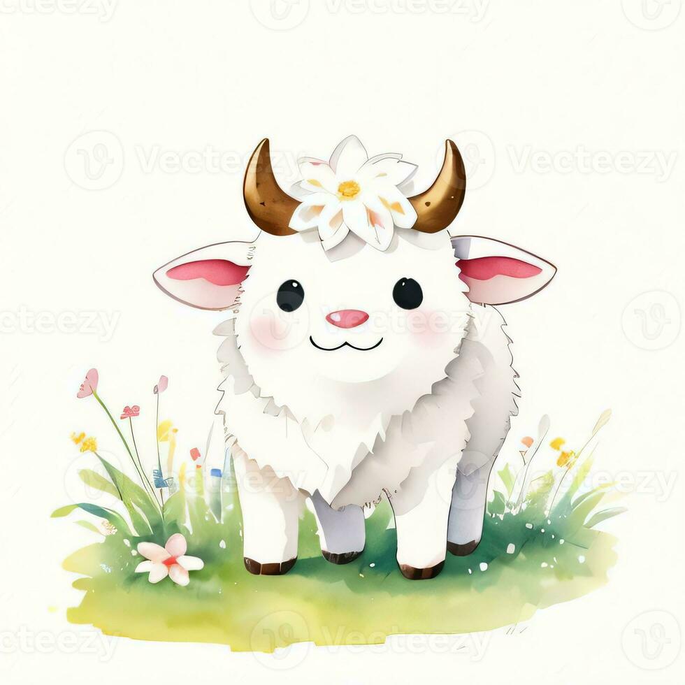 Watercolor children illustration with cute cow clipart photo