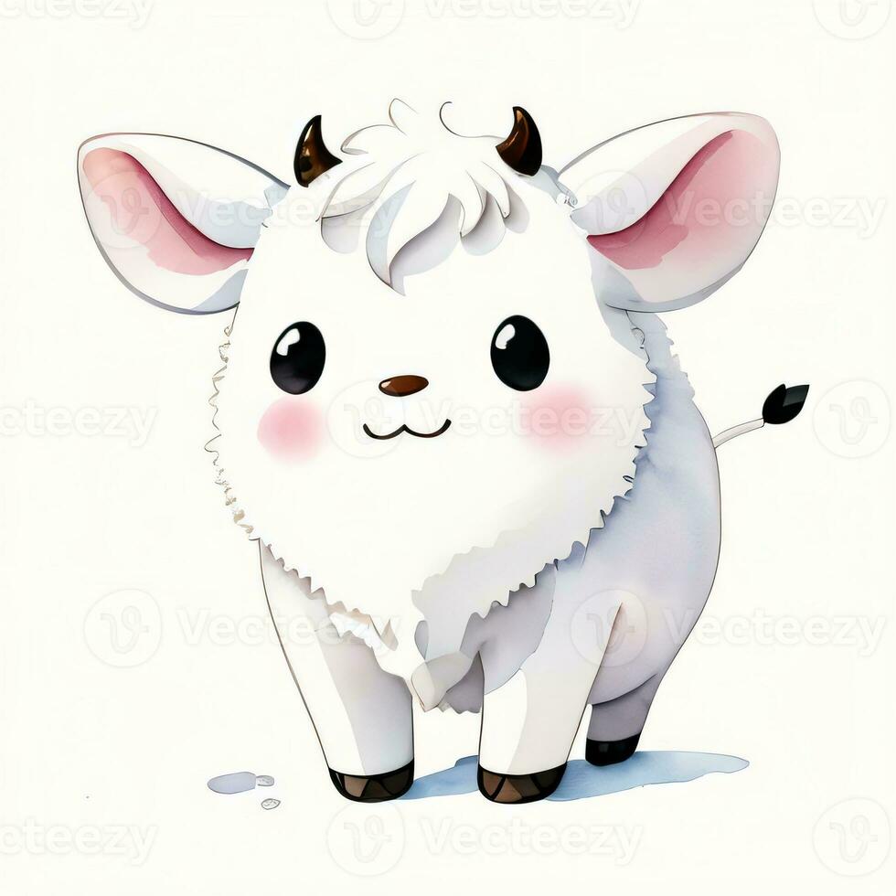 Watercolor children illustration with cute cow clipart photo