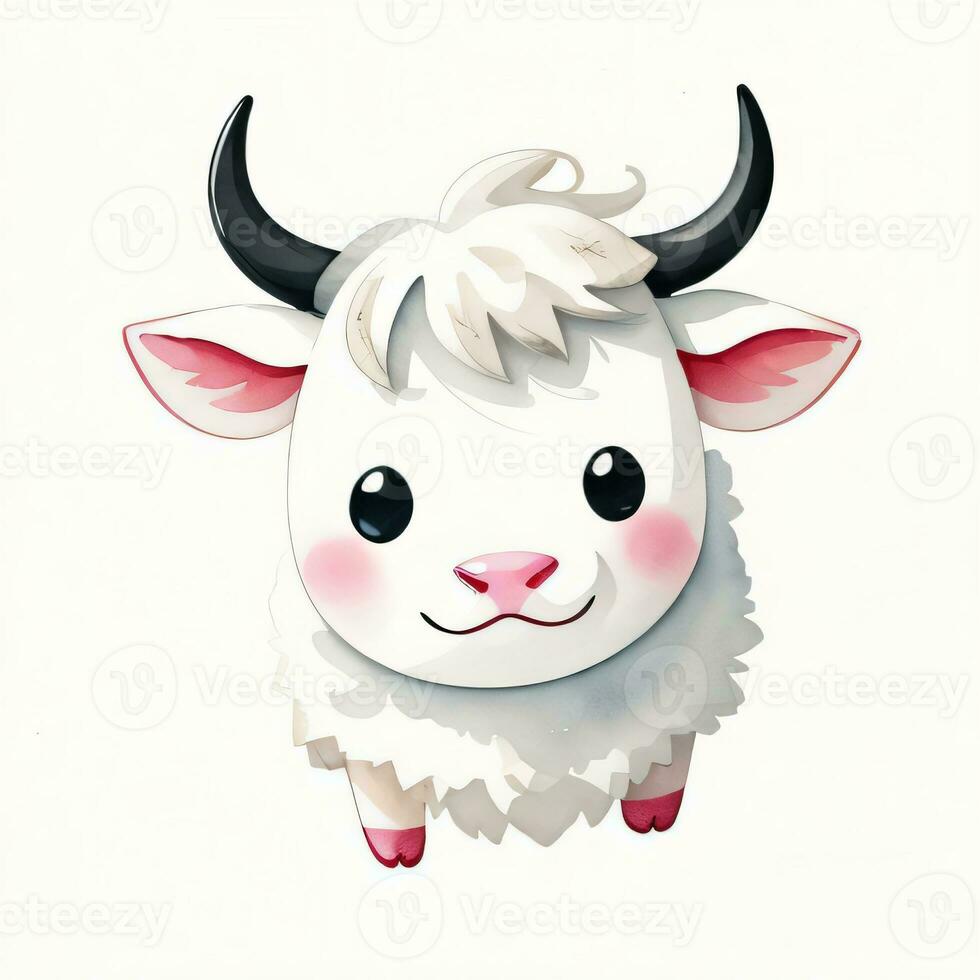 Watercolor children illustration with cute cow clipart photo