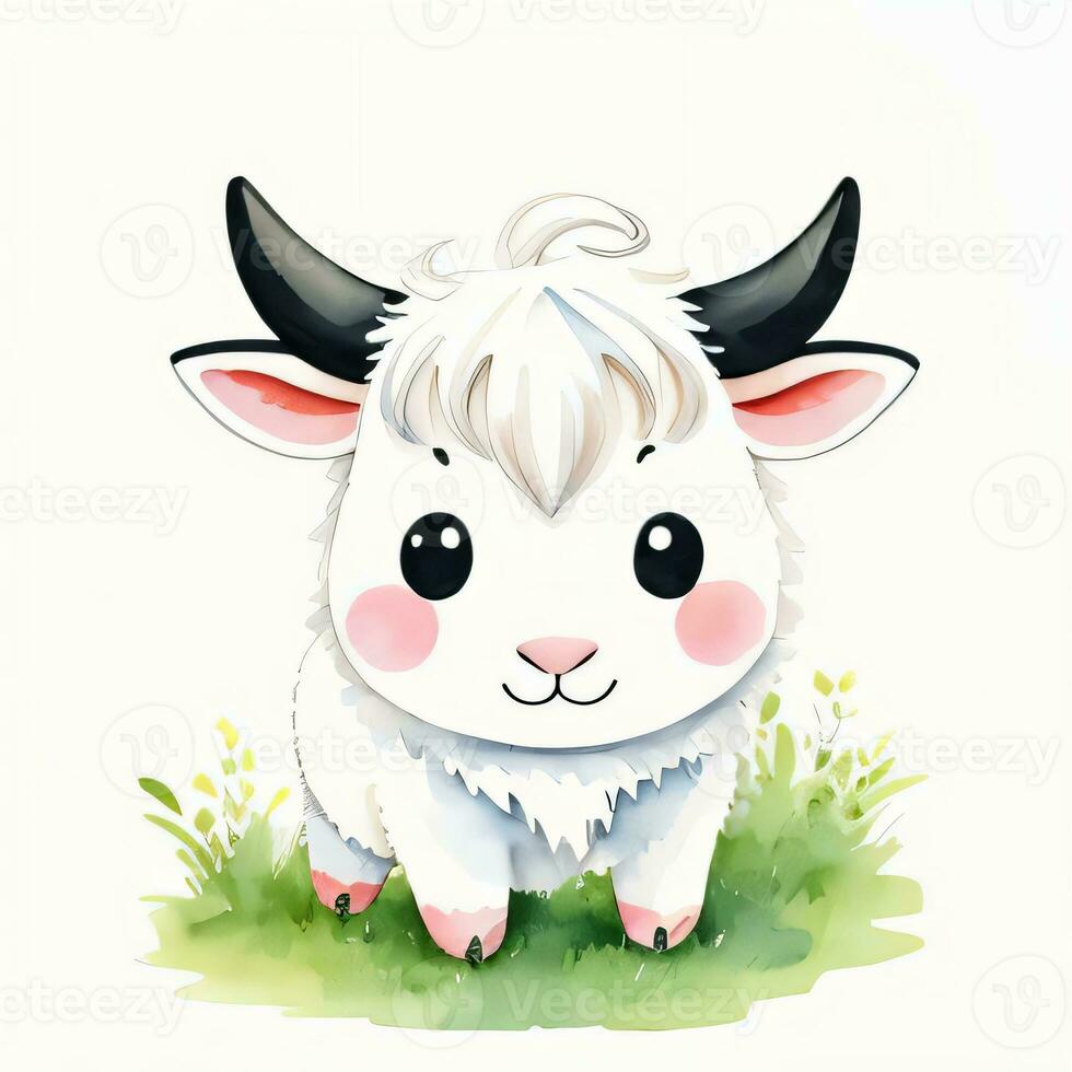 Watercolor children illustration with cute cow clipart photo