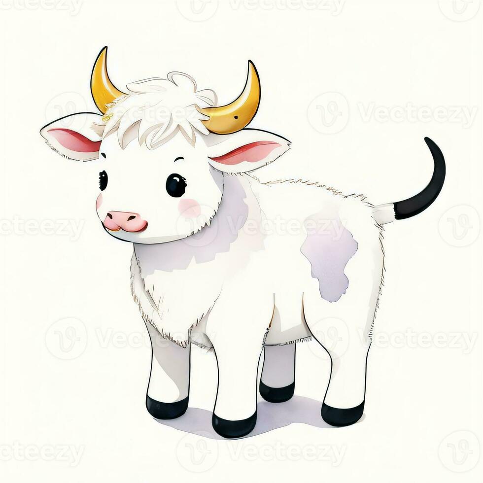 Watercolor children illustration with cute cow clipart photo