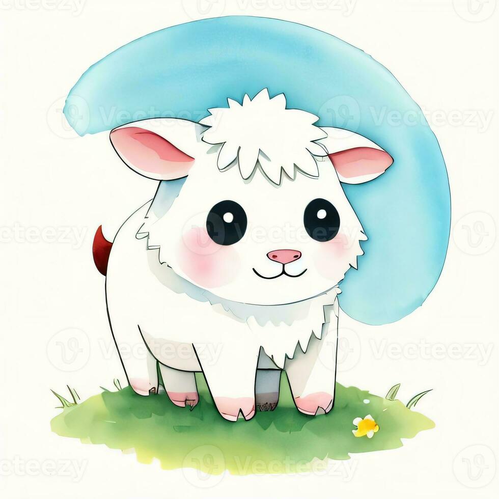 Watercolor children illustration with cute cow clipart photo