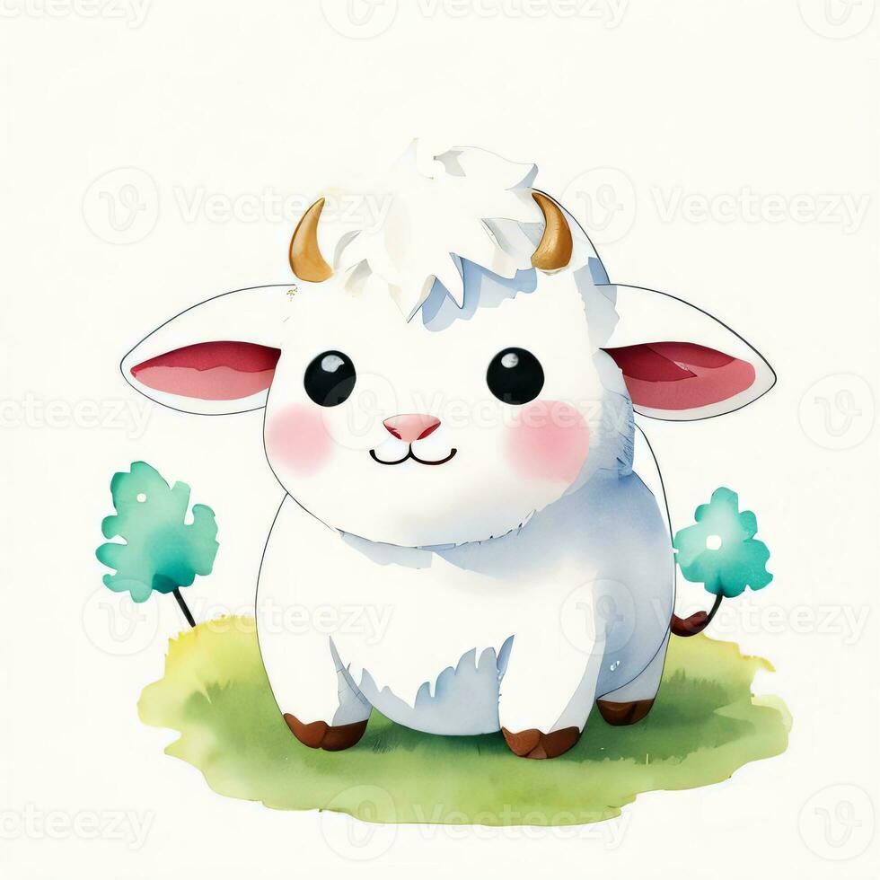 Watercolor children illustration with cute cow clipart photo