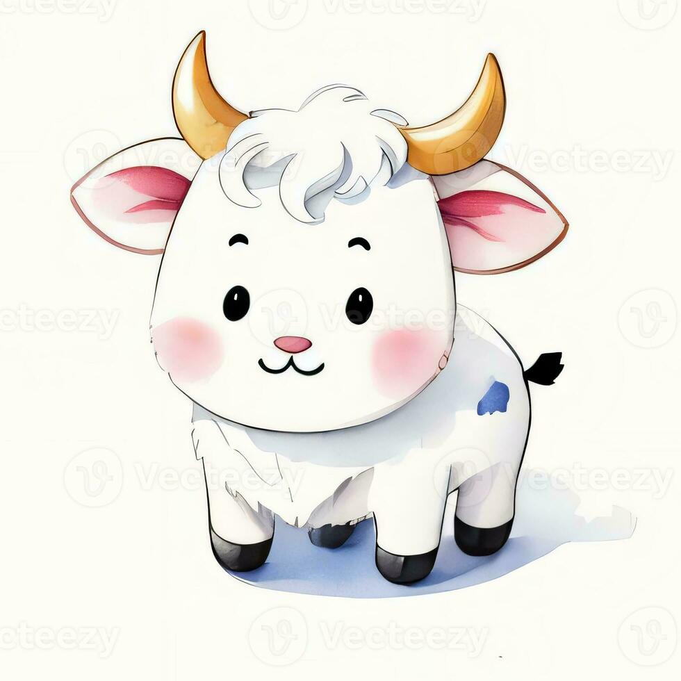 Watercolor children illustration with cute cow clipart photo