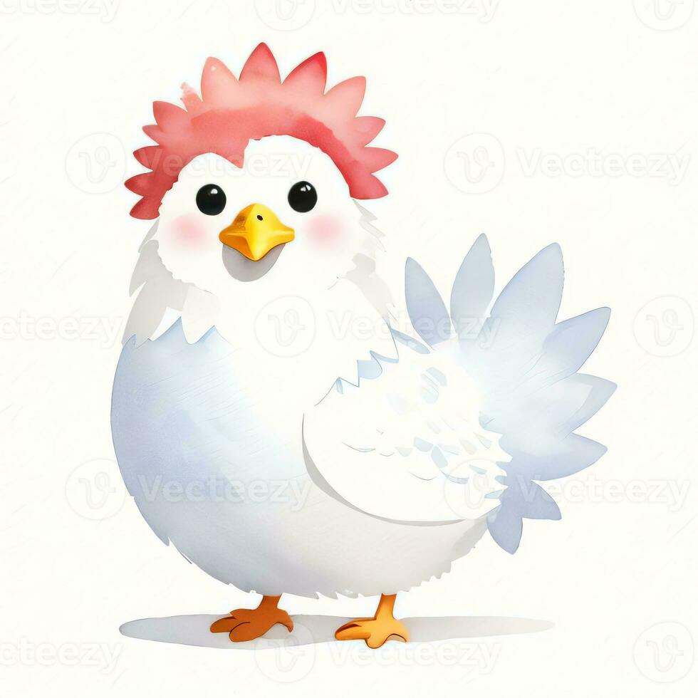 Watercolor children illustration with cute chiken clipart photo