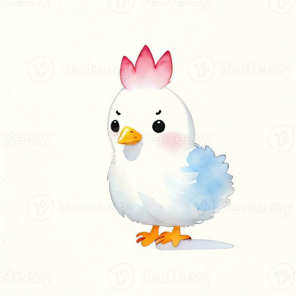 Watercolor children illustration with cute chiken clipart photo