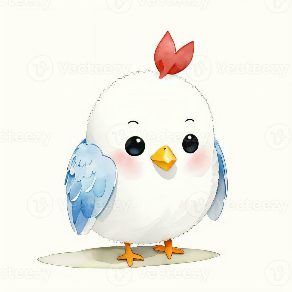 Watercolor children illustration with cute chiken clipart photo