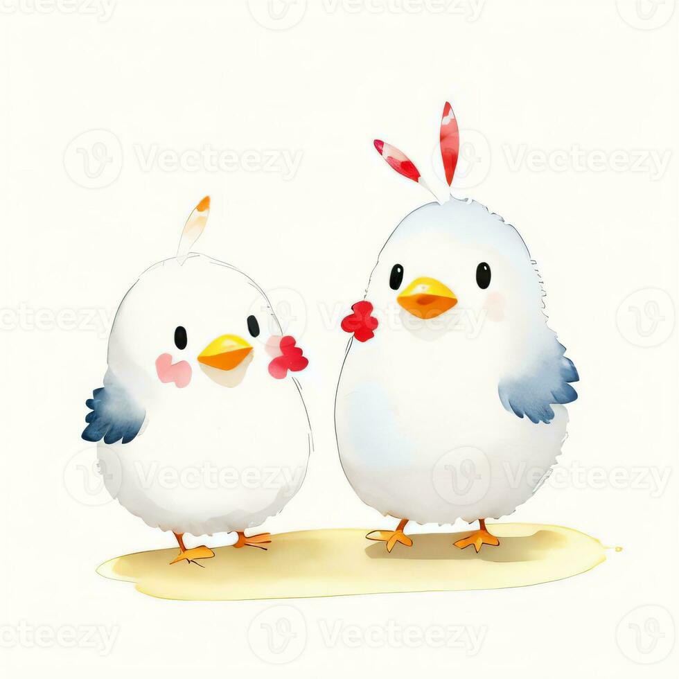 Watercolor children illustration with cute chiken clipart photo