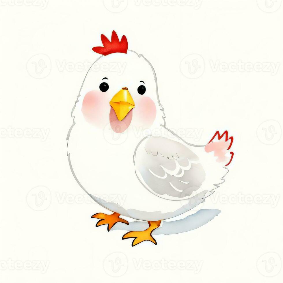 Watercolor children illustration with cute chiken clipart photo