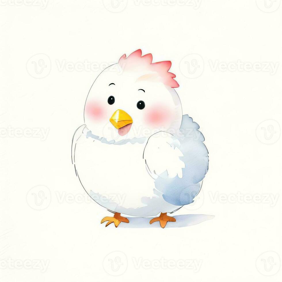 Watercolor children illustration with cute chiken clipart photo