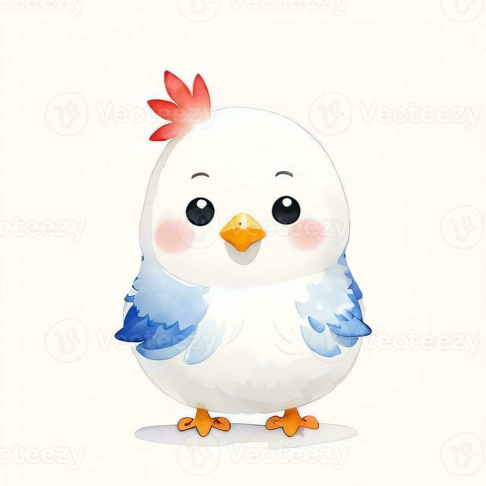 Watercolor children illustration with cute chiken clipart photo