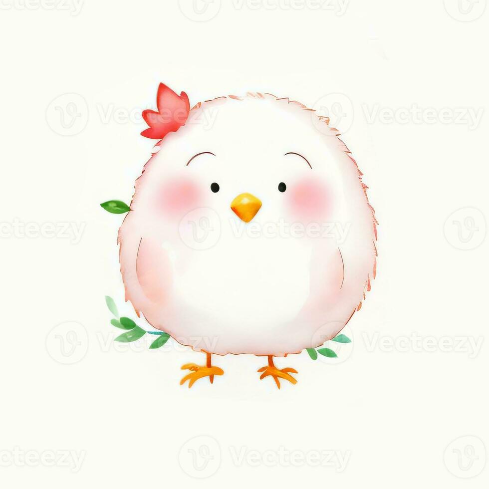 Watercolor children illustration with cute chiken clipart photo