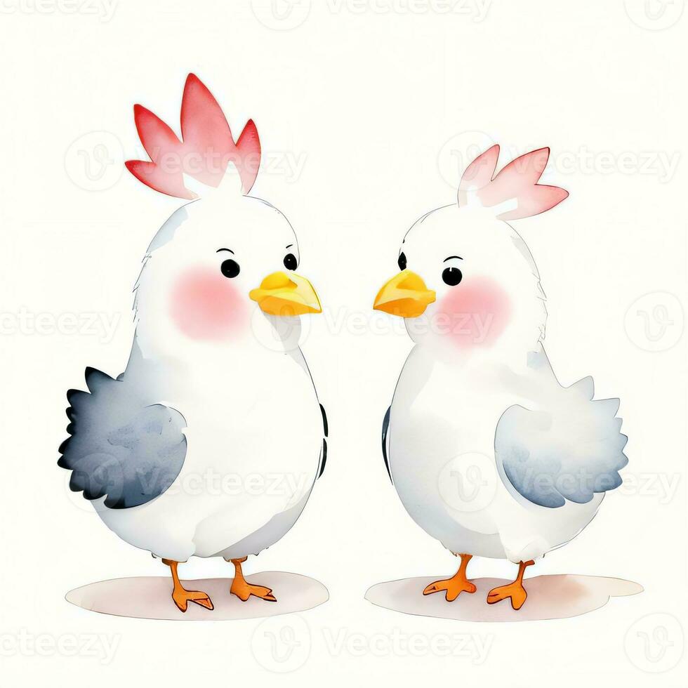 Watercolor children illustration with cute chiken clipart photo