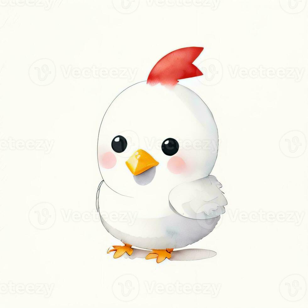 Watercolor children illustration with cute chiken clipart photo