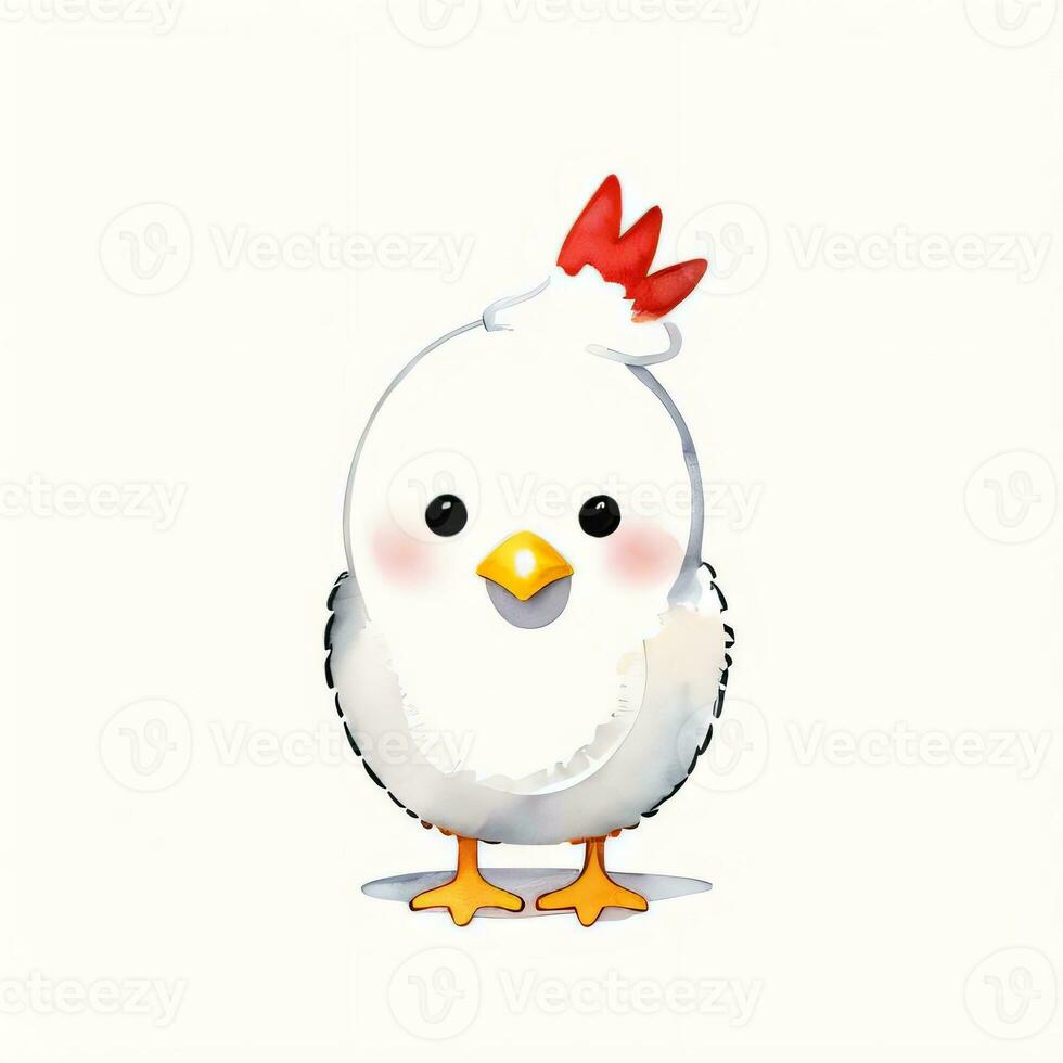 Watercolor children illustration with cute chiken clipart photo