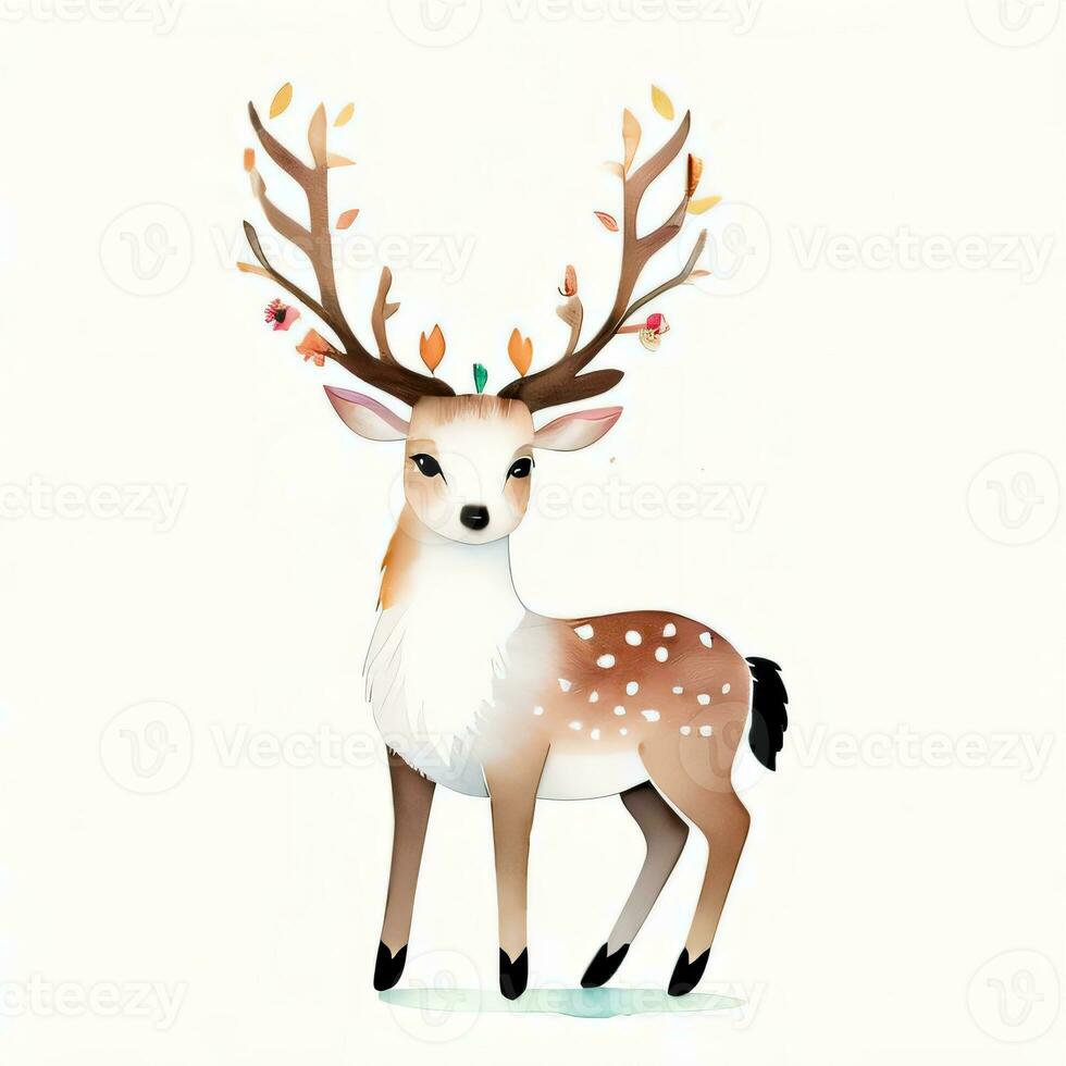 Watercolor children illustration with cute deer clipart photo