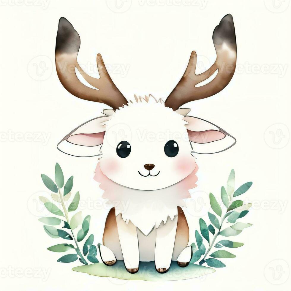 Watercolor children illustration with cute deer clipart photo