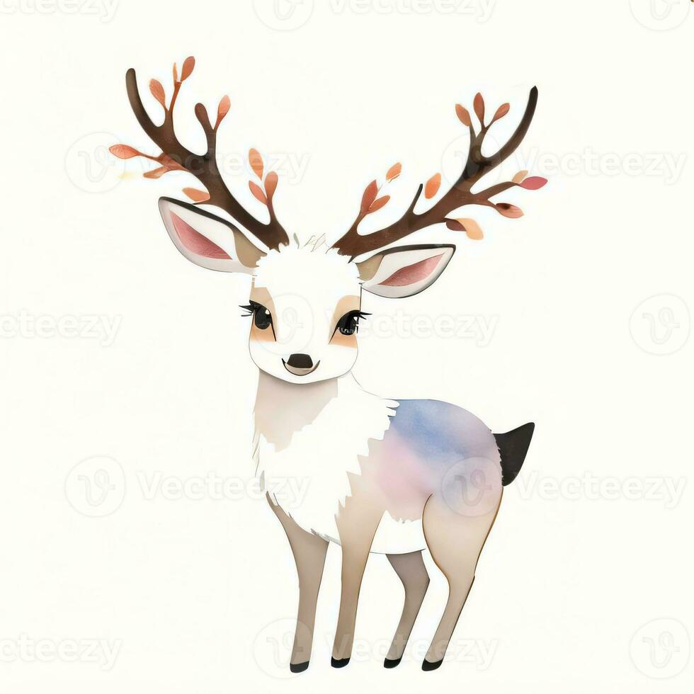 Watercolor children illustration with cute deer clipart photo