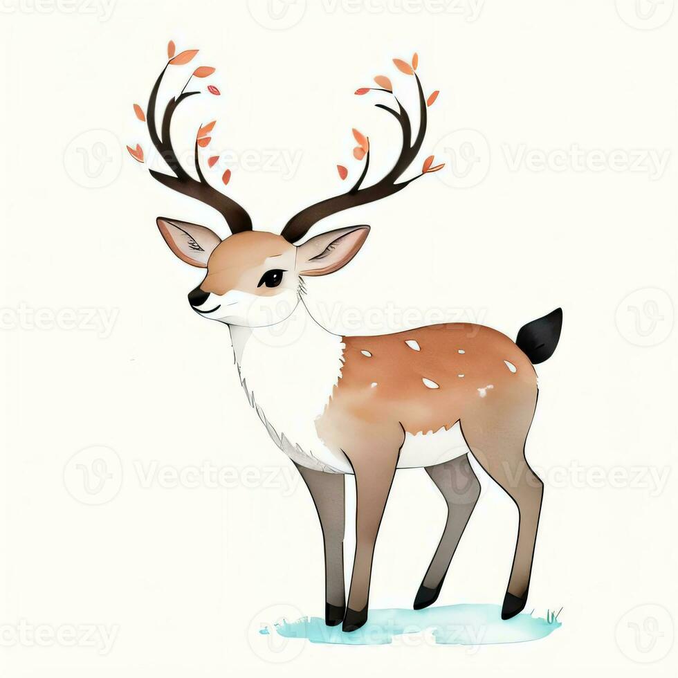 Watercolor children illustration with cute deer clipart photo