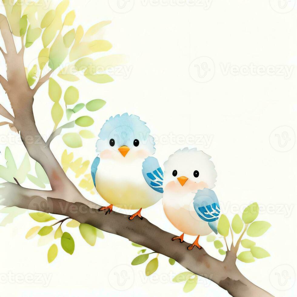 Watercolor children illustration with cute bird clipart photo