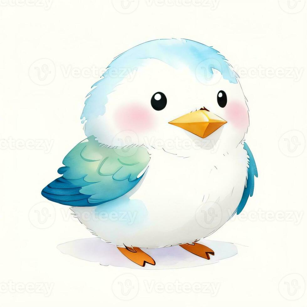 Watercolor children illustration with cute bird clipart photo