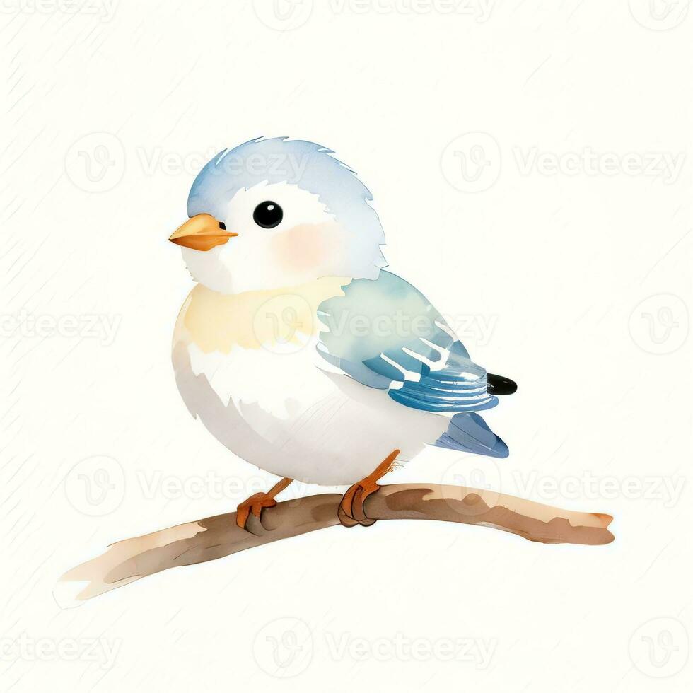 Watercolor children illustration with cute bird clipart photo